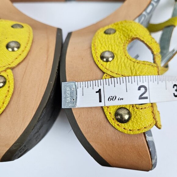 Fly London Floral Cutout Yellow Leather Retro Wood Platform Heel Sandal 7-7.5 - Picture 6 of 13
